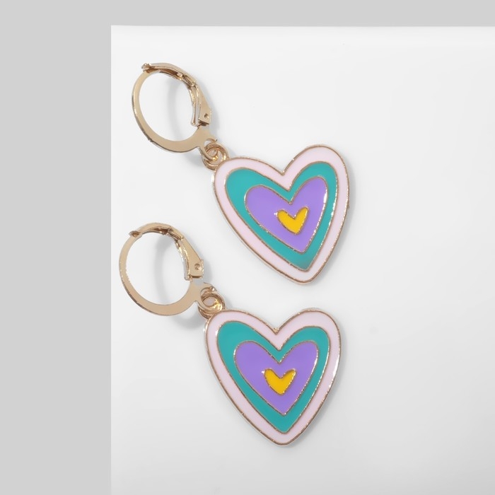Серьги эмаль &laquo;Сердце&raquo;, цветные в золоте