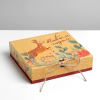 Коробка подарочная новогодняя складная двухсторонняя &laquo;Новогодняя ботаника&raquo;, 20 х 18 х 5 см, БЕЗ ЛЕНТЫ, Новый год