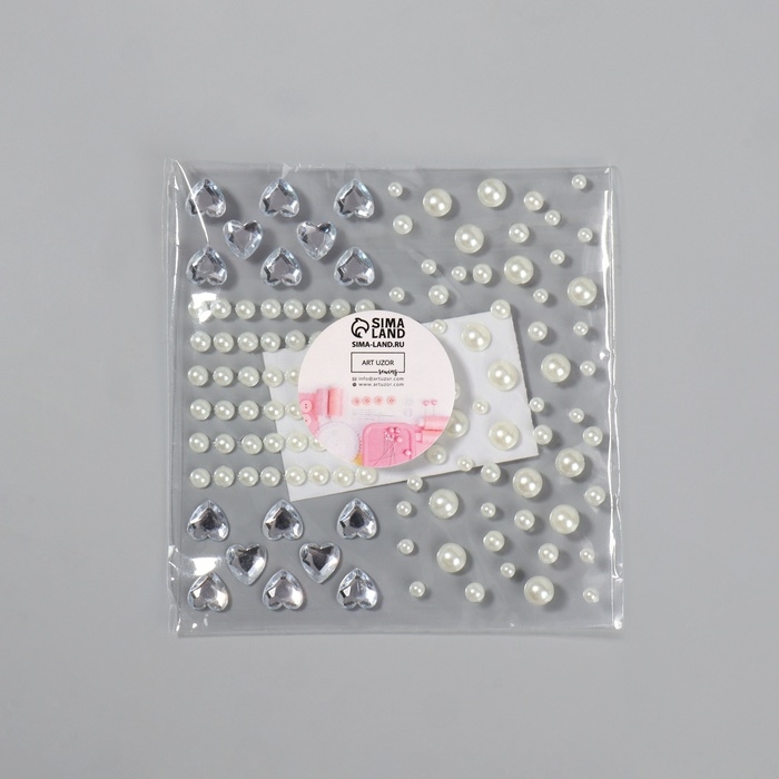 Стразы и жемчуг самоклеящиеся &laquo;Ассорти&raquo;, фигурные, 125 шт на листе, цвет серебряный
