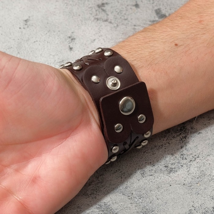 Браслет кожа &laquo;Минимал&raquo; плетение, цвет коричневый с серебром, 23 см