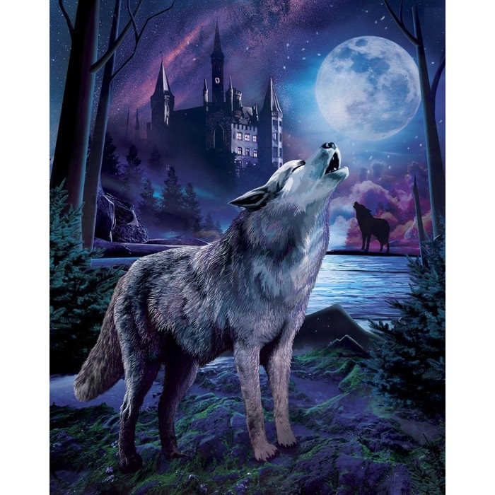 Алмазная мозаика с полным заполнением на подрамнике &laquo;Волк в лесу&raquo;, 40 х 50 см