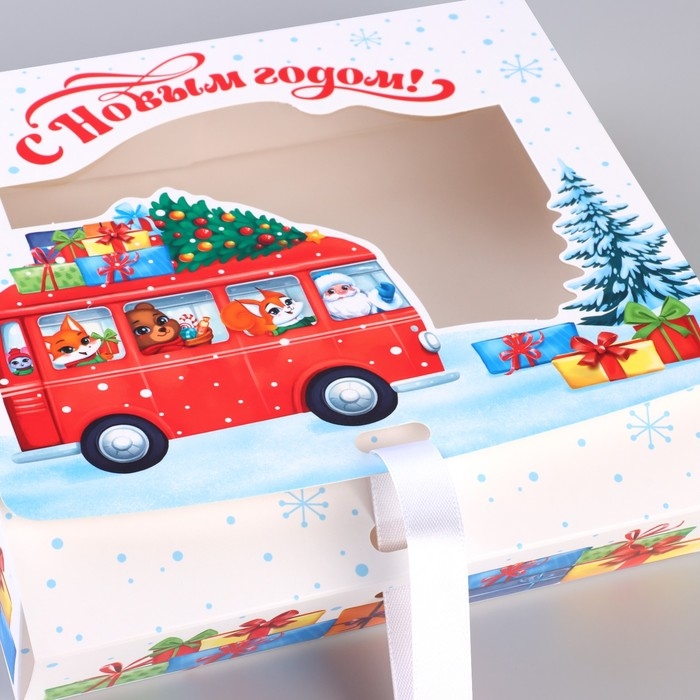 Коробка новогодняя складная &laquo;Новогодний автобус&raquo; 20 х18 х 5 см, Новый год