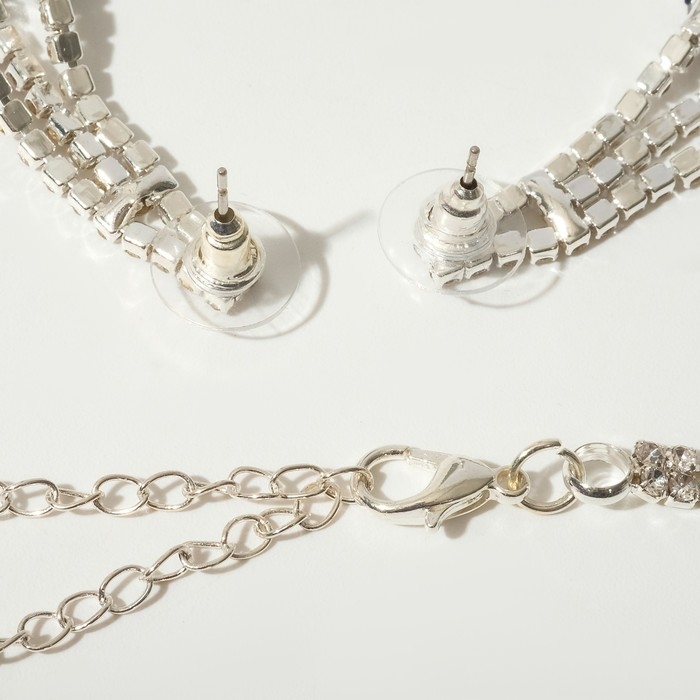 Набор 2 предмета: серьги, колье &laquo;Торжество&raquo; лепестки в 2 ряда, цвет бело-синий в серебре, 40 см