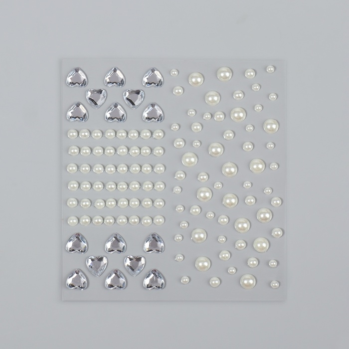Стразы и жемчуг самоклеящиеся &laquo;Ассорти&raquo;, фигурные, 125 шт на листе, цвет серебряный