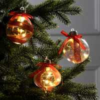 Набор ёлочных шаров &laquo;Шары с еловыми шишками&raquo; 3 шт., батарейки, 5 LED, свечение тёплое белое