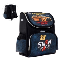 Ранец школьный Стандарт, 34 х 27 х 20 см, Attomex Lite Street Race, чёрный, синий