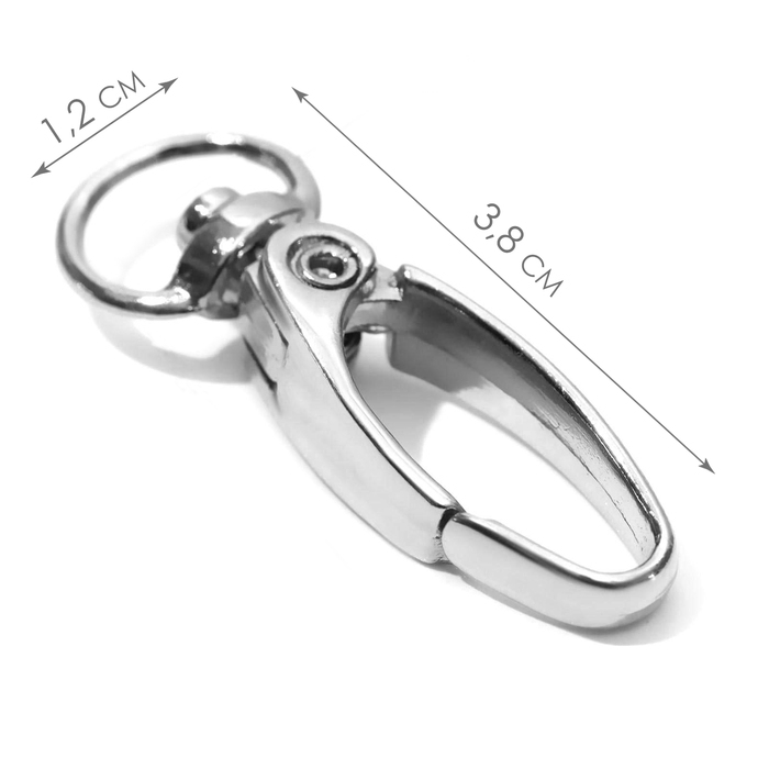 Карабин металлический, 38 &times; 12 мм / 10 &times; 1 мм, 6 шт, цвет серебряный