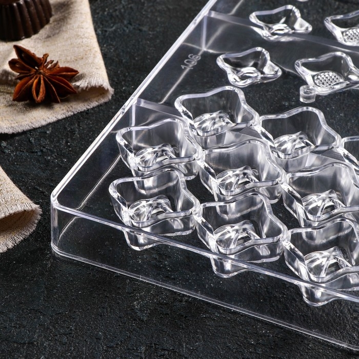 Форма для конфет и шоколада &laquo;Блеск&raquo;, 18 ячеек, 20&times;12&times;2,5 см, цвет прозрачный