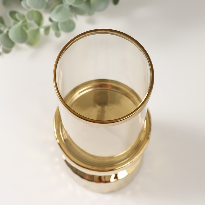 Подсвечник керамика, стекло на 1 свечу "Омут" d=8 см золото 9,5х9,5х26 см