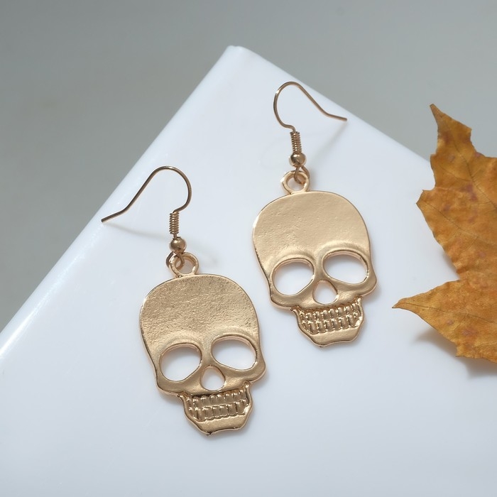 Серьги металл &laquo;Готика&raquo; череп, цвет золото