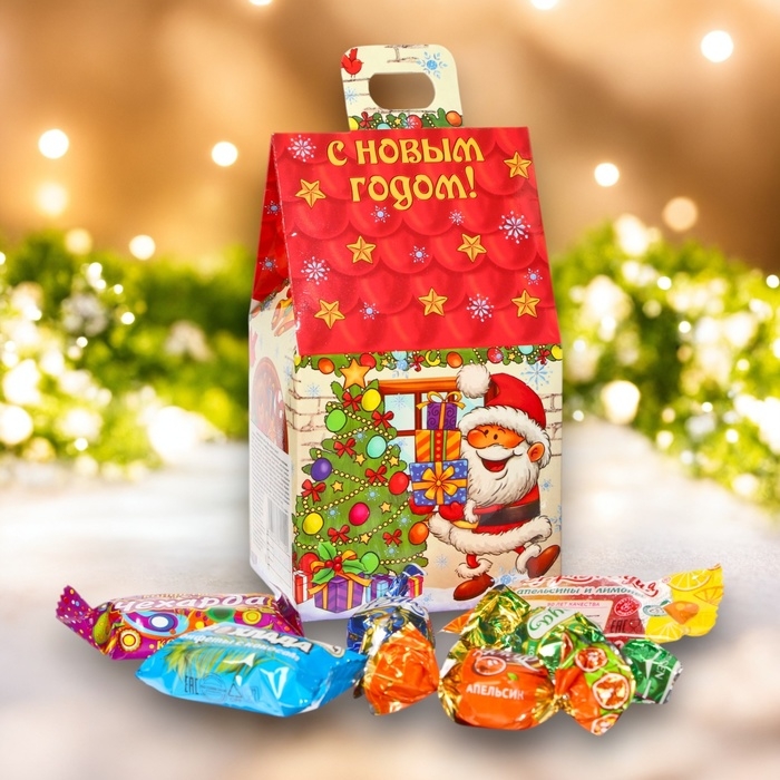 Новый год. Кондитерский набор конфет "Мини Домик САНТА", 210 г