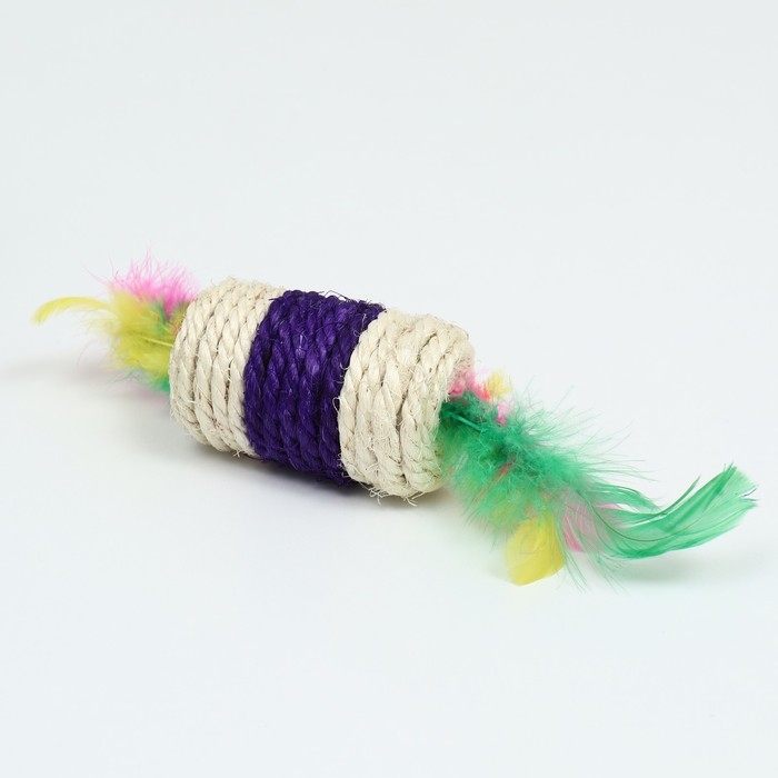 Игрушка-погремушка сизалевая Игрушка-погремушка сизалевая "Конфетка", 6,5 х 3,5 см, белая/фиолетовая