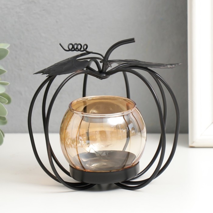 Подсвечник металл, стекло на 1 свечу "Яблочко" d-4 см 11х9х12 см