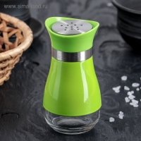 Солонка стеклянная «Сияние», 5,5×5×11 см, цвет зелёный, надписи МИКС Солонка стеклянная «Сияние», 5,5×5×11 см, цвет зелёный, надписи МИКС