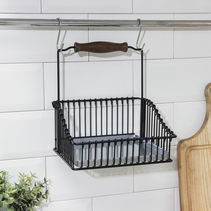 Полка для кухни, для рейлинга, 21&times;11&times;20 см, цвет чёрный