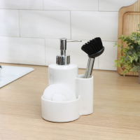 Дозатор для моющего средства Доляна &laquo;Милитари&raquo;, 370 мл, с губкой и щёткой, цвет белый