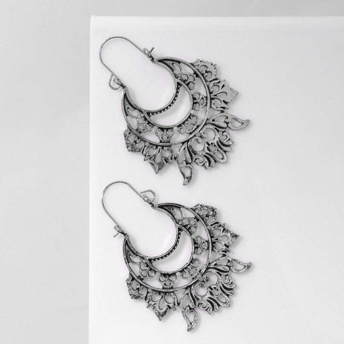 Серьги металл &laquo;Восток&raquo; лотос крупный, цвет чернёное серебро