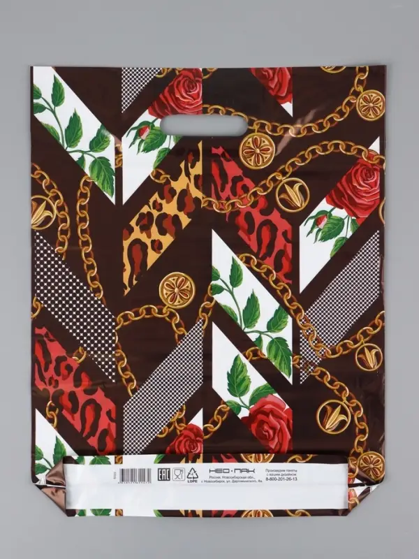 Пакет "Гламур, полиэтиленовый с вырубной ручкой 38х47 см, 60 мкм