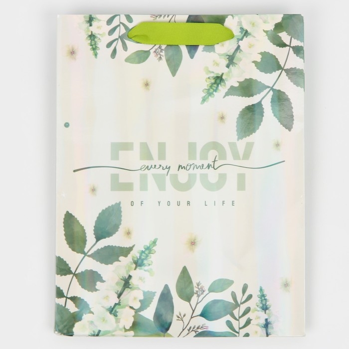 Пакет подарочный ламинированный, упаковка, &laquo;Наслаждайся моментом&raquo;, радужная голография, MS 18 х 23 х 10 см