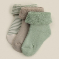 Носки детские махровые 3 пары SL HOME, 6-8 см, молочн/оливк