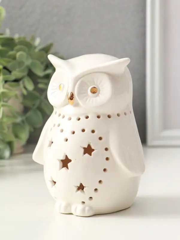 Сувенир керамика свет "Филин в звёздочках" белый 10,5х8х12,5 см