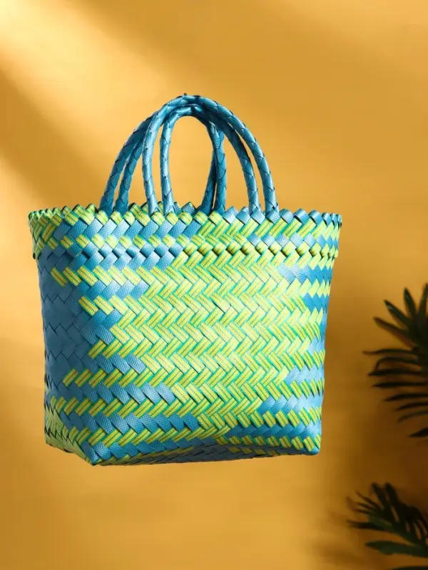 Сумка плетёная пластиковая 30х10х33 см, цв. сине-жёлтый