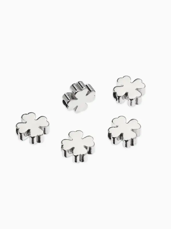 Бусина-разделитель родир. &laquo;Клевер&raquo;, 7&times;7мм, d(вн.)=2мм, (набор 10 штук), медь, цвет серебро