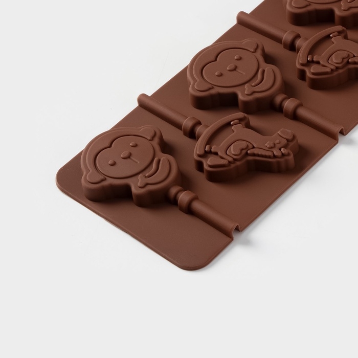 Форма для леденцов Доляна &laquo;Детство&raquo;, силикон, 24&times;9,5 см, 6 ячеек (5&times;4,6), с палочками, цвет коричневый