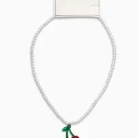 Кулон на жемчужной нитке "Вишня", цветной