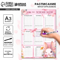 Магнитное расписание уроков многоразовое &laquo;Милый зайка&raquo;, А3, с маркером