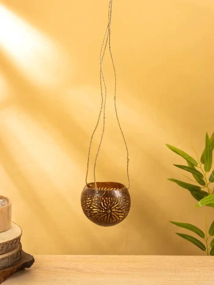 Подсвечник подвесной из кокоса, 9-12 см, коричневый