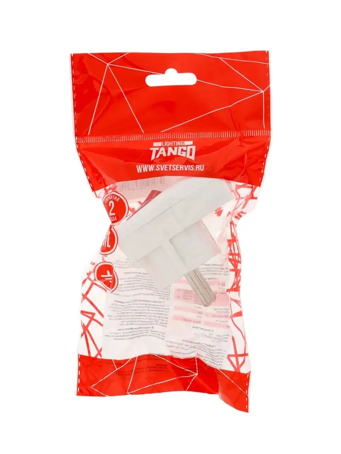 Вилка угловая с выключателем TANGO, 16 А, 250 В, IP 20, с заземлением, белая, индивидуальная упаковк