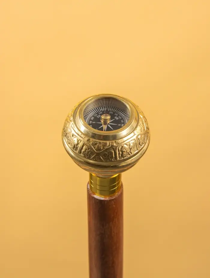 Трость с компасом 93 см, латунь, дерево