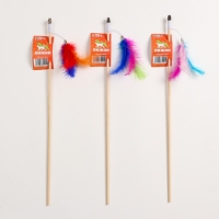 Дразнилка - удочка "Радужные перья" на деревянной палочке, микс цветов