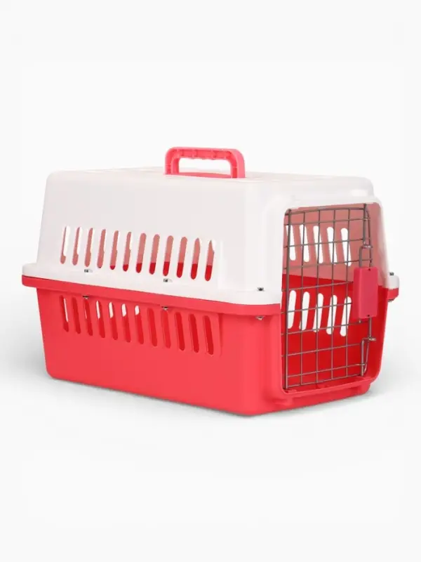 Переноска для животных, 49&times;31&times;31 см, с металлической дверью, пластик, розовая