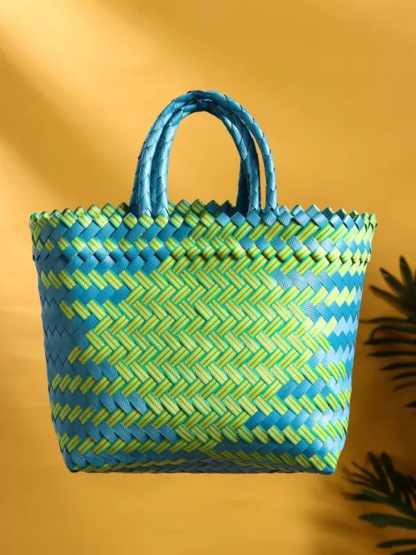 Сумка плетёная пластиковая 30х10х33 см, цв. сине-жёлтый