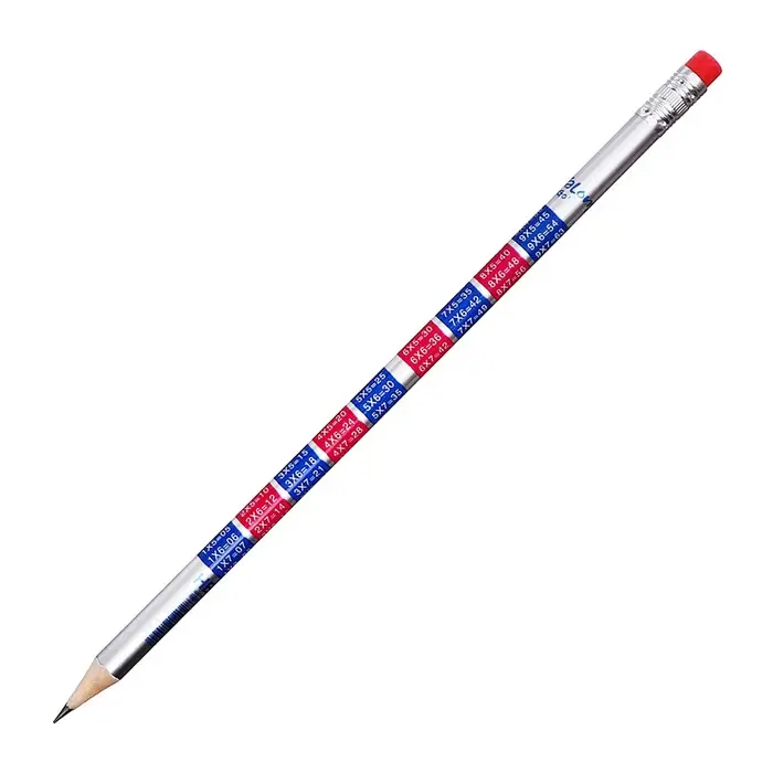 Карандаш чернографитный НВ с ластиком, Таблица умножения, корпус круглый МИКС