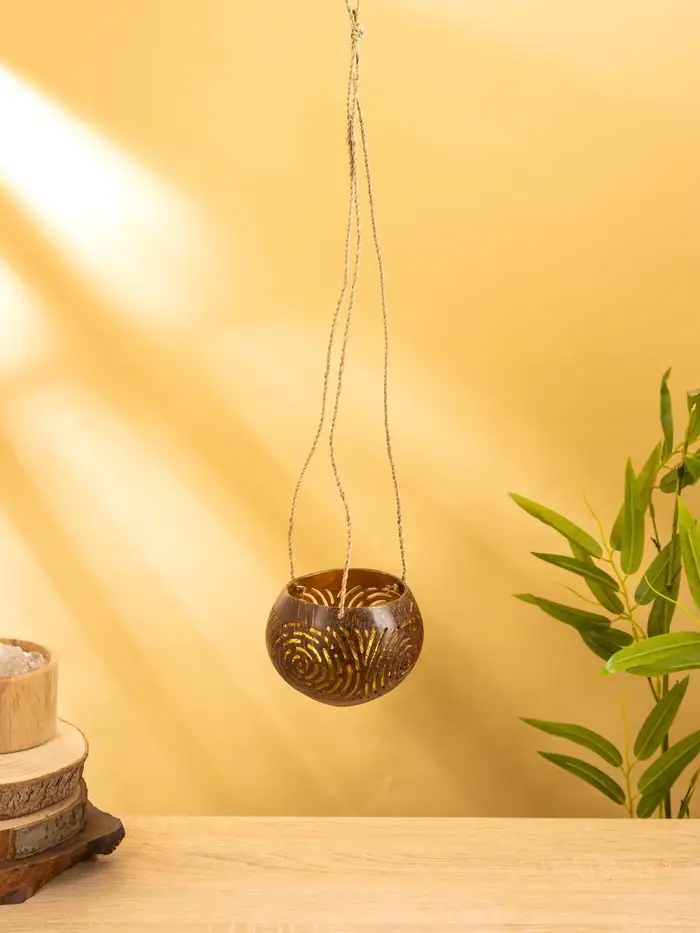 Подсвечник подвесной из кокоса, 9-12 см, коричневый