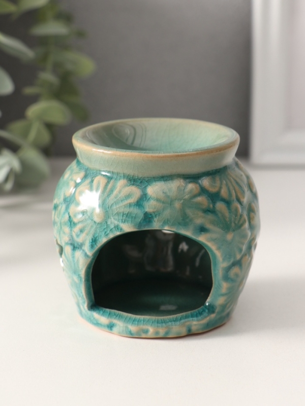 Аромалампа керамика "Ромашки" тёмно-зелёная 7х7х6,8 см