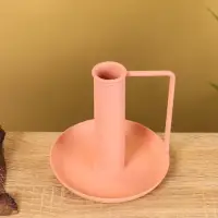 Подсвечник на 1 свечу текстурный с ручкой и блюдцем &laquo;Пудровый розовый&raquo;, 10&times;10&times;9.5 +/- 0.5 см