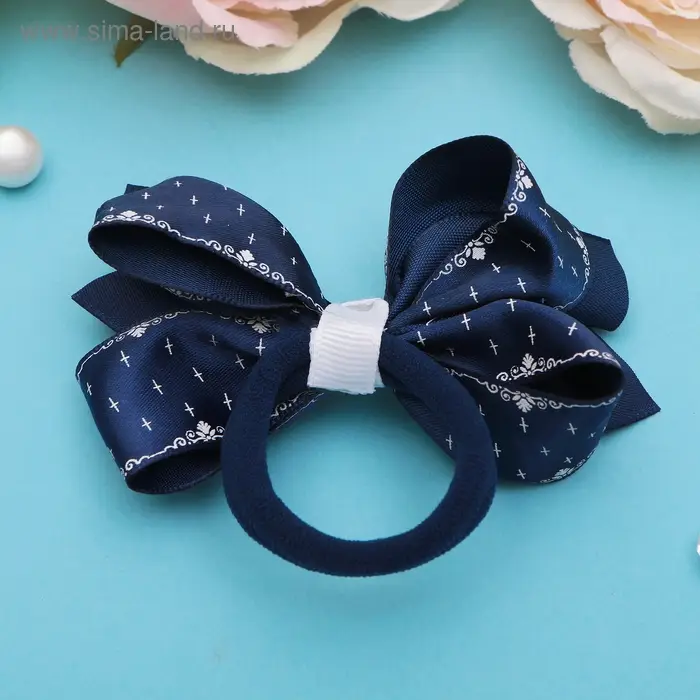 Резинка для волос &laquo;Школьница&raquo;, бант узорный контур, 7 см, синяя