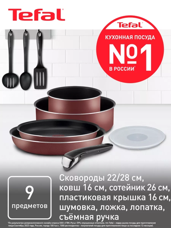 Набор посуды Ingenio Red 04186840, 9 предметов