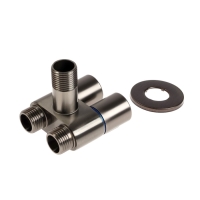 Кран двойной ZEIN engr, 1/2" х 1/2", два вентиля, кран-букса керамика, нерж. сталь, графит