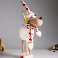 Кукла интерьерная "Лосик в белой шубе, колпаке и шарфе с узорами" 22х12х48 см