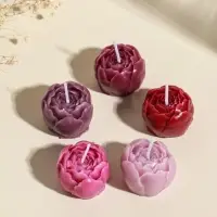 Набор свечей декоративных "Пионы" 5 шт 3,5х3,5х2,5 см розово-фиолетовые 6,5х22,5х3,5 см