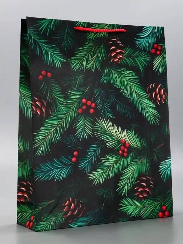 Пакет подарочный новогодний ламинированный, &laquo;Шишки&raquo; , 33&times;10&times;42.5 см