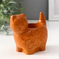Подсвечник &laquo;Кошка с орнаментом&raquo;, 8.5&times;9.5&times;6.5 см, красная глина