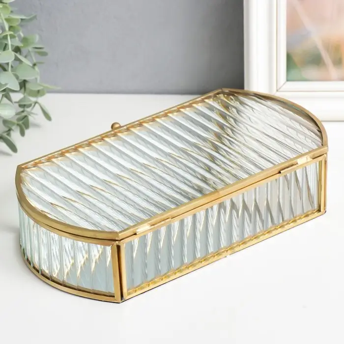 Шкатулка стекло с металлическим каркасом "Волны" золото 5,5х13,5х24,5 см