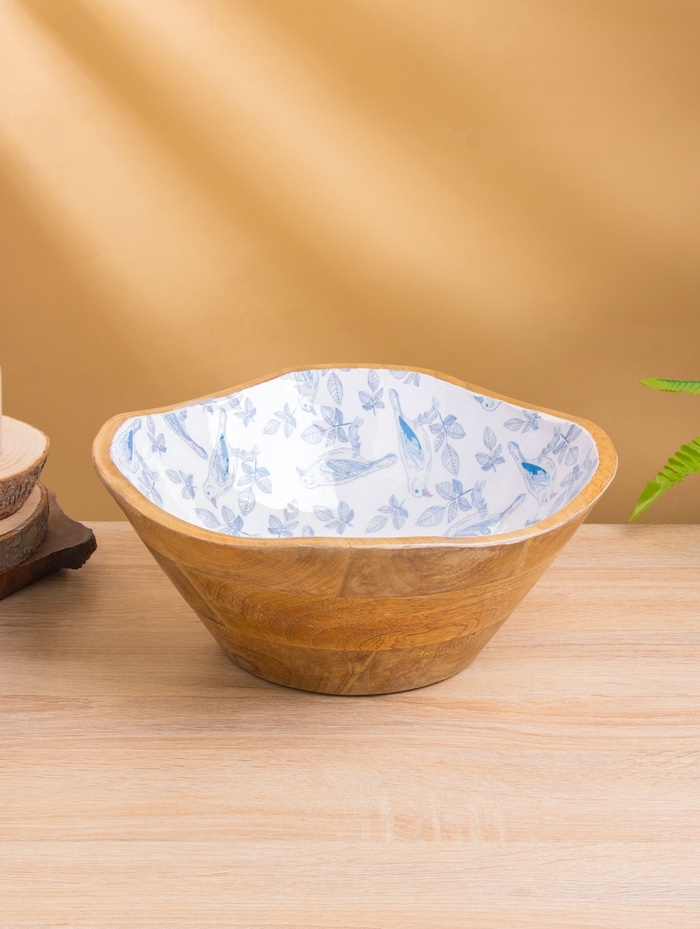 Салатник "Синие птицы" дерево манго 29х29х11 см