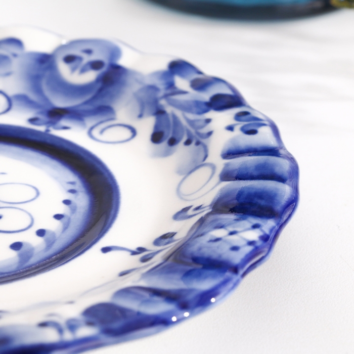 Блюдце гжель &laquo;Анемон&raquo;, бело-синий,керамика, D = 15 см,